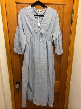 Worth Collective Hunter NWT Light Blue Gauze Midi Dress with Tie Neck